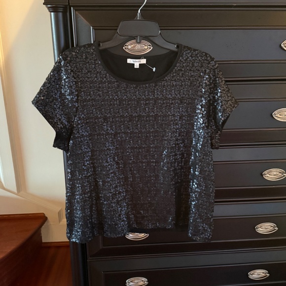 Splendid Black Sequin Short Sleeve Top - Picture 2 of 4